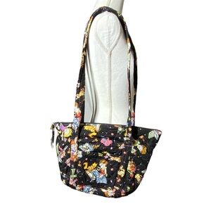 Cat Theme Tote Bag Hand Made Quilted Large Long Shoulder Strap Black Multicolor